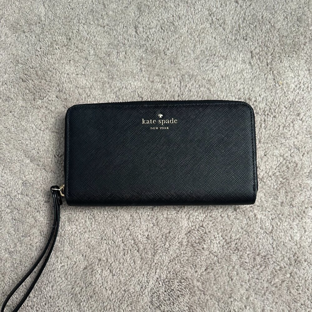 Kate Spade Saffiano Leather Zip Around Wallet with Striped Interior